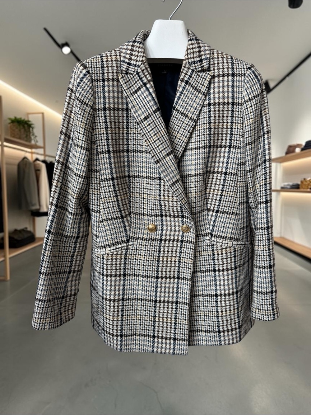 Talbots | Blazer | Double-Breasted | Plaid | Chocolate/Navy on Cream | 10